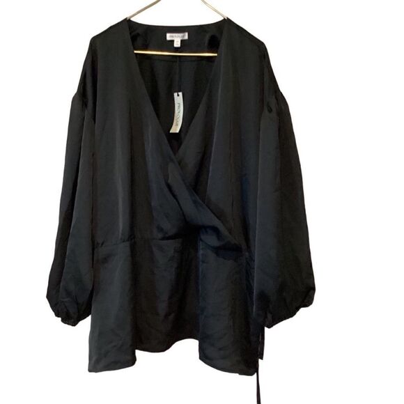 NWT Prologue Womens Blouse Black Faux Wrap 4X - Picture 2 of 9